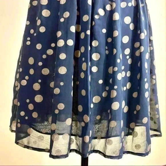 Anthropologie Retro Black Gold Polka Dot Fit & Flare Mini Flower Dress Size S - Picture 10 of 13